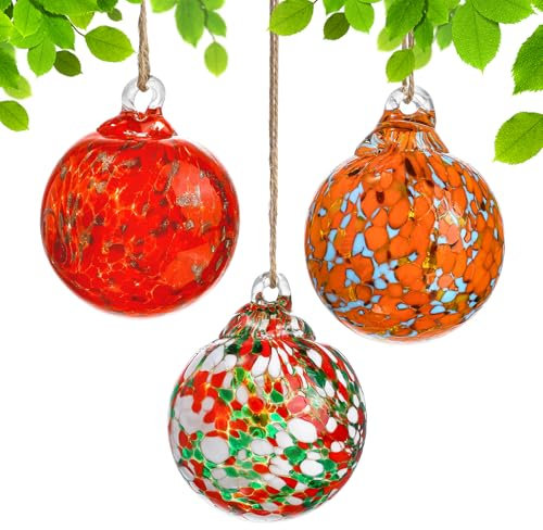 3 ornamenti a sfera in vetro soffiato a mano - Ornamenti natalizi in cristallo 2024 per decorazioni da giardino e patio esterno