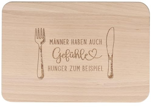 Spruchreif · Frühstücksbrettchen aus Holz mit Gravur · Brotbrett mit Sprüchen Geschenk zum Geburtstag · Männer haben auch Gefühle - Hunger