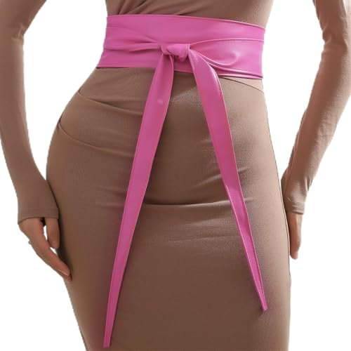Heavyoff Cintura da Donna, Cintura Obi Larga in PU Cintura Vita Alta Donna Cinturone, Rosso rosa