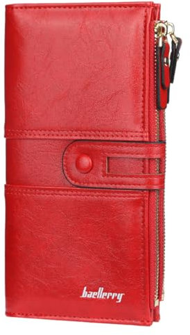 YUEcthynous Grand portefeuille pour femme, sac à main en cuir synthétique doux, petit et sac à main pour femme dans de très belles couleurs avec de nombreux compartiments, bleu clair, mode, rouge, L