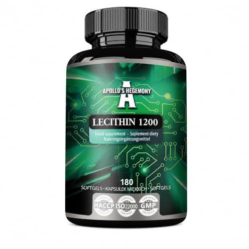 Lecitin 1200 mg med vitamin E - 180 softgelkapslar - Höghållfast sojalecitintillskott - 6 månaders leverans - Stödjer kognitiv och kardiell hälsa - av Apollo's Hegemony
