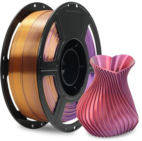 FLASHFORGE Seide Dreifarbiges Filament, Rot Gold Violett 3 in 1 Coextrusion 1.75mm, 3D Drucker Filament 1kg(2.2lbs) Spule - Maßgenauigkeit +/- 0.02mm, Seiden-PLA Farbwechsel