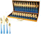 DXZXDJIU Juego de Cubiertos de Acero Inoxidable de 48 Piezas en Caja de Madera - Juego de Cubiertos for 12 Personas - Perfecto for el hogar, el Hotel y Ocasiones Especiales(Blue Gold)