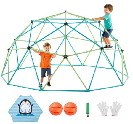 VEVOR Struttura da Arrampicata Geometrica a Cupola Larghezza 305 cm con Palloni da Basket, Carico 453 kg, Attrezzatura da Arrampicata per Bambini dai 3 ai 10 Anni, Parco Giochi Giardino