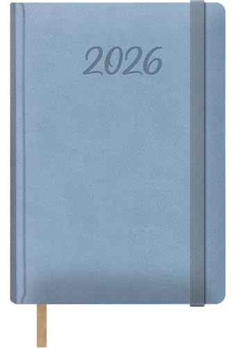 Dohe - Agenda 2026 - Tagesansicht, A5 (15x21 cm), Weiches Hardcover aus Kunstleder, Gummibandverschluss, Lesezeichen, 12 Monate Januar bis Dezember, Jahresplaner auf Spanisch - Samba Hellblau