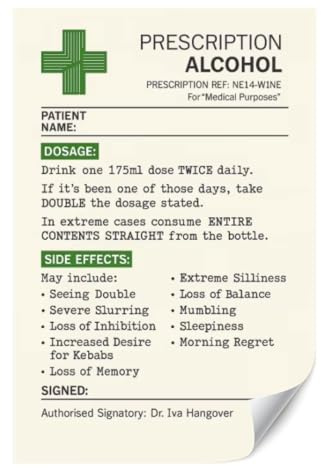 Prescription Wine Label – Funny Personalised Alcohol Label – Joke Gift for Women & Men – Secret Santa Xmas Gifts – Stocking Filler for Adults – Novelty Gift Idea for Him & Her - Rude Funny Gift
