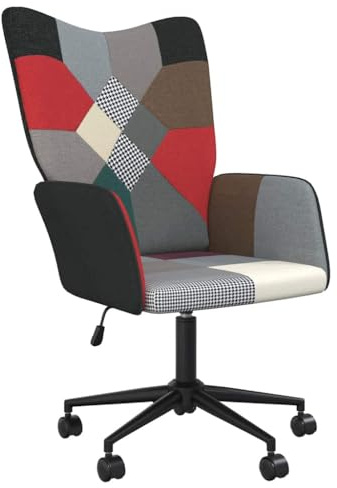 Hoopleep Relaxsessel Patchwork Stoff, Ergonomischer Wohnzimmerstuhl mit Rollen, Höhenverstellbar, Drehbar, Dunkles Design, 61,5x69x102 cm, Stahlrahmen, Gemütlich für Schlafzimmer und Büro