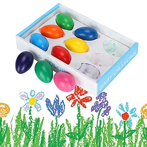Agatige 9 Colors Egg Crayons, Washable Palm Grasp Jumbo Crayons Color Pencils for Painting Drawing Art Supplies