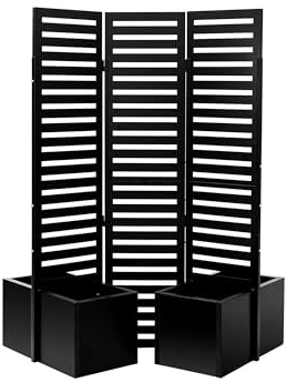 Garvee Brise-Vue extérieurérieur 3 Panneaux autoportant avec 4 bacs à Fleurs surélevés Auto-drainants – Cloison de Jardin en métal – Treillis décoratif pour Plantes grimpantes – pour terrasse, Balcon