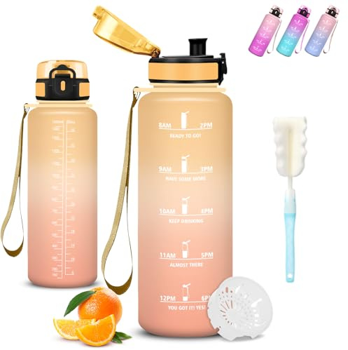Gourde 1,5l, Gourde Sport, Anti Fuite, Gourdes Graduée pour 1 Journee, Facile à Nettoyer, Gourdes Graduée, avec Slogan de Motivation, Bouteille d'eau pour Yoga, Aptitude, Triathlon, Randonnée