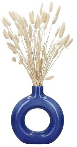 MamboCat Peruya Vase I Vase in Blau aus Steingut I handgefertigt I dekorative Tischvase mit runder Öffnung I Moderne Blumenvase für Wohnzimmer & Deko I runde Donut Form