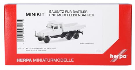 Herpa MiniKit Modellbausatz IFA G5 Muldenkipper-LKW 3achs, weiß, Miniatur im Maßstab 1:87, Sammlerstück, Kit für Modellbau, Kunststoff
