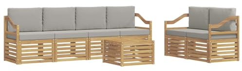 vidaXL Outdoor-Sofagarnitur 7 pcs Weiß und Hellgrau Polyester, Garten, modernes, haltbares Outdoor-Sofa, Lounge-Möbel, Terrassensitzgruppe, bequem und stylish