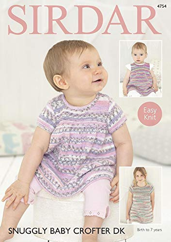 Sirdar 4754 Knitting Pattern Baby & Girls Easy Knit Dresses in Sirdar Snuggly Baby Crofter DK