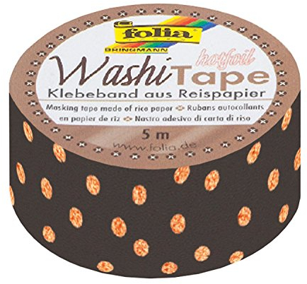 folia 26105 - Washi Tape, Klebeband aus Reispapier, Hotfoil kupfer Dots, 1 Rolle ca. 5 m x 15 mm - ideal zum Verzieren und Dekorieren