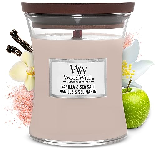 WoodWick Hourglass mittelgroße Duftkerze mit PlusWick Innovation, Vanilla & Sea Salt