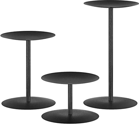 smtyle Black 3 Pillar Candle Holders Stand for Candles Centerpieces Plate for Tables or Fireplace with Metal Wrought Iron