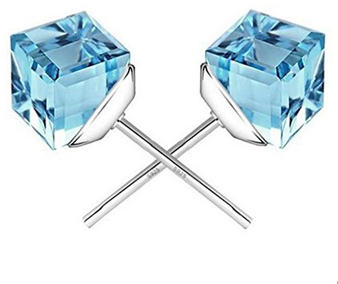 YAZILIND 925 Sterling Silber Wasser Würfel Kristall hypoallergen Zucht Ohrringe für Frauen (blau)