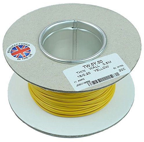 0.5mm² Thin Wall 11A Cable 16/0.2mm 50M PVC Automotive Wire Reel (Yellow)