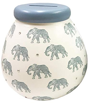 Pot of Dreams Blue Elephant Save And Smash Handcrafted White Color Ceramic Money Box Piggy Bank | Perfect Decorative Gift and Saving for Centrepiece living room & Bedroom