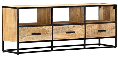 vidaXL Mango Mueble TV 3 Cajones + 3 Estantes Madera Maciza Industrial Retro Rústico Módulo Televisión Mesa Baja Televisor Aparador Salón Comedor Sala