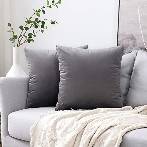 MIULEE Samt Kissenbezug Kissenhülle Kissenbezüge Sofakissen Dekorative Dekokissen Couchkissen Deko Bezug Überzug Zierkissen für Sofa Wohnzimmer Schlafzimmer 2er Set 60x60 cm Dunkelgrau
