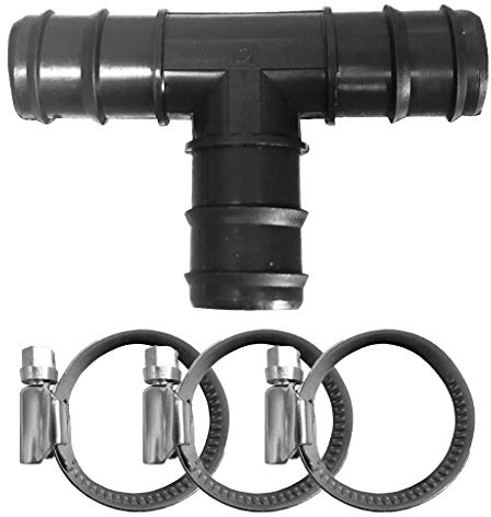 well2wellness® Schlauchverbinder T-Stück schwarz gerippt - 32 mm + 3 Schlauchschellen