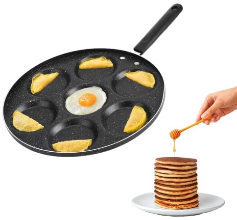 GAESHOW Non-Stick Ceramic Coated Frying Pan With 7 Hole for Mini Pancakes, Fried Eggs Cooking Kitchen Cookware With Handle for Gas and Electric Ceramic Stoves