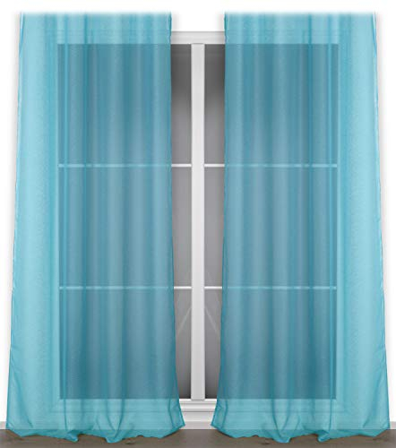 BEAUTEX Vorhang mit Kräuselband oder Ösen, transparente Gardine Dolly, Farbe und Größe wählbar (Kräuselband - Breite 140 cm - Höhe 250 cm - 2 Stück - Türkis)