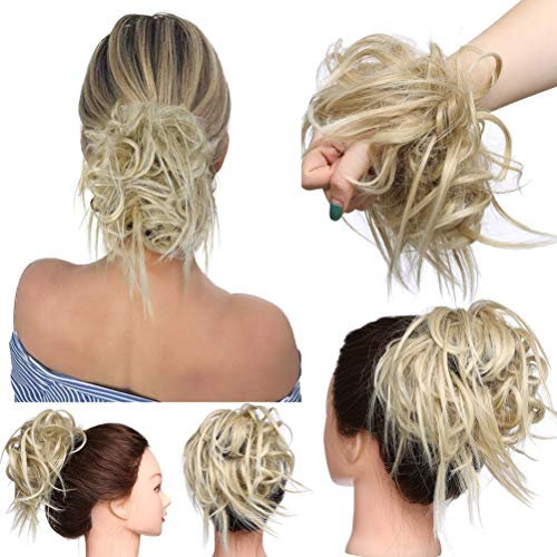 Haarteil Dutt Haargummi mit Haaren Glatt struppige Haarknoten Hochsteckfrisuren Synthetik günstig Haarverlängerung für Frauen Aschblonde Mix Bleichblond
