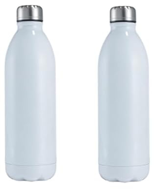 2 Paquets Bouteille d'eau isotherme en acier inoxydable de 1 L, élégante bouteille d'eau isotherme, garde le chaud et le froid, couvercle 100% étanche (blanc, 1 l)