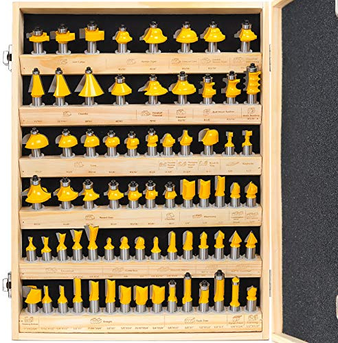 KOWOOD Set di punte per fresa con gambo da 1/2, 70 pezzi, in carburo di tungsteno, per la lavorazione del legno professionale