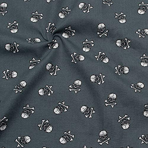 STOFFKONTOR Baumwolle Popeline Stoff Totenköpfe mittel - Öko-Tex Standard 100 - Meterware, Grau - zum Nähen von Hemden, Blusen, Kleidern, Tüchern, Dekorationen