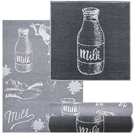 Lashuma 4er Set Geschirrtücher 50x50cm – Frottehandtücher 50x70cm, Weiche und saugstarke Küchtücher, Design: Milch