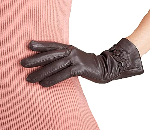 GHCXY Unisex-Erwachsene Fäustlinge Damen Winter Warm Leder Einfache Mode Handschuhe Spitze Glamorous Klassische Fäustlinge Braun S