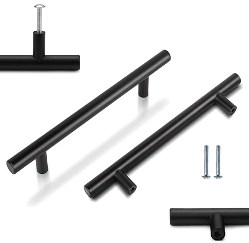 blueZone 20 Pack Black Kitchen Cupboard Handles, 160mm Hole Center Drawer Handles, Matt Black Kitchen Cabinet Door Handle Stainless Steel T Bar Wardrobe Pull Door Handle, Overall Length:220mm