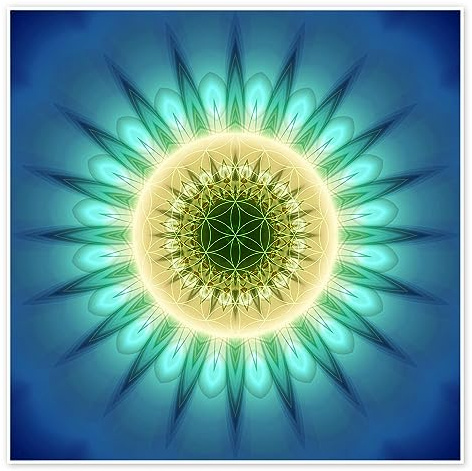 Posterlounge Mandala blaues Licht mit Blume des Lebens Poster | 40 x 40 cm von Christine Bässler Wandbilder Wanddeko