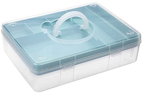 IGNPION Clear Craft Stackable Storage Box with Storage Tray Plastic 7-compartment Mulit Purpose Storage Container for Storing&Organising Toys, Arts&Crafts, Stationery, Sewing, Teaching Aid, Clear Blue