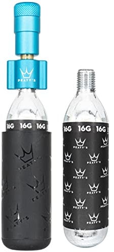 Peaty's Holeshot CO2 Tyre Inflator Kit 16g - Premium Unique Compact Straight-Line Design for Maximum Airflow & Rapid Inflation, 2x16g CO2 & Freeze Protector Sleeve, Road & Gravel Bike (16g) Turquoise