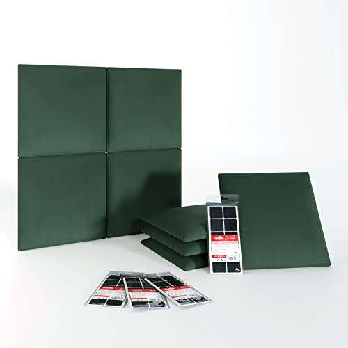 Mollis Wandpaneel 30x30cm - Set von 8 Stück, Kopfteil für Betthaupt, Wohnzimmer, Dekowand, gepolsterte Moderne 3D Dekoration für Schlafzimmer, schallabsorbierende Wandverkleidung, Wandkissen, Grün