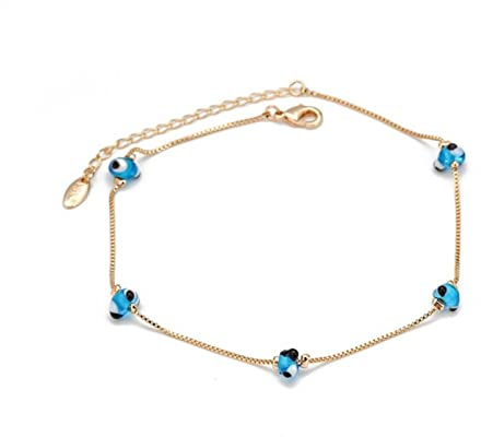 LAYCHEN Bleu Turc Mauvais Œil Perle Cheville Or Argent Couleur Pied Chaîne Cheville Bracelet Réglable pour Femmes Filles Bijoux