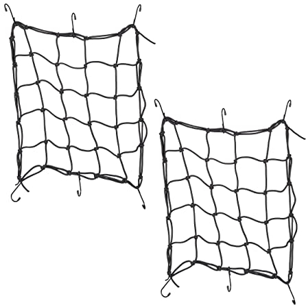 Relaxdays Gepäcknetz Motorrad & Fahrrad, 2er Set, Netz Fahrradkorb, 40 x 40 cm, 6 Haken, elastisches Spannnetz, schwarz