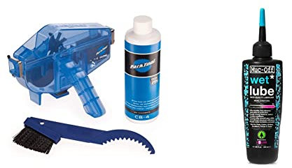 Park Tool CG-2.4 - Chaingang Cleaning System, Blue & Muc-Off 967US Wet Chain Lube, 120 Millilitres - Biodegradable Bike Chain Lubricant - Formulated For Wet Weather Conditions