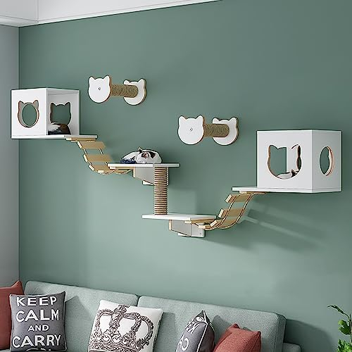 Massivholz-Katzen Kratzmöbel, Katzen Kletterwand Set, Katzenwandparkour, Katze Wandelement, Katzen-Wandregale zum Schlafen, Spielen und Klettern Von Katzen (Size : Package3)