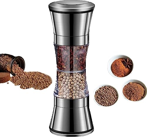 WUBAYI Pepper Mill, 2 in 1 Salt and Pepper Grinder, 304 Stainless Steel Manual Two-Head Pepper Mill, Adjustable Coarse and Fine Pepper Grinder, Refillable and Suitable for All Types of Spices(②)