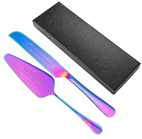 TEAYASON Personalised Wedding Cake Knife and Server Set, Stainless Steel Cake Cutting Set, Cake Cutter and Cake Slice Set Gifts for Wedding, Engagement, Anniversary, Party(Multi)