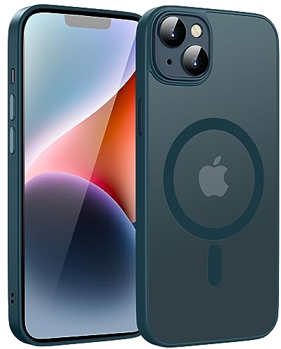 KPPIT iPhone 14 case Compatible with MagSafe,Translucent Matte Back Camera Lens Full Protection Slim Shockproof Phone Cover,Magnetic Case for iPhone 14 6.1-Blue