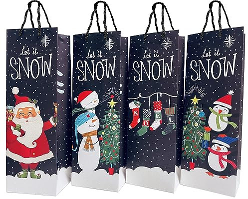12 PCS Borsa Del Vino Di Natale,Sacchetti Regalo per Vino Di Natale Premium,Sacchetti per Bottiglie Di Vino Rosso Di Natale in Carta Kraft Con Manici,Confezioni Bottiglie Vino,Sacchetti Regalo Carta