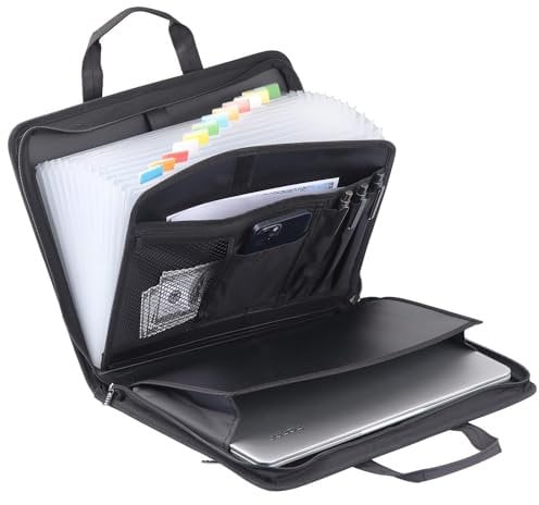 Akkordeon-Aktenordner, 13 Fächer, wichtige Dokumenten-Organizer, Fächermappe mit Reißverschluss und Etiketten, mehrere Taschen, Papier-Organizer für Briefe, A4, Quittungen, sichere Organisation von