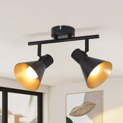 ZMH Deckenlampe Küche Deckenstrahler Schwarz - 2 Flammig Küchenlampe E14 Vintage Deckenleuchte Flur Schwenkbar 330° Industrial Flurlampe Retro Strahler Metall für Büro Eingangsbereich